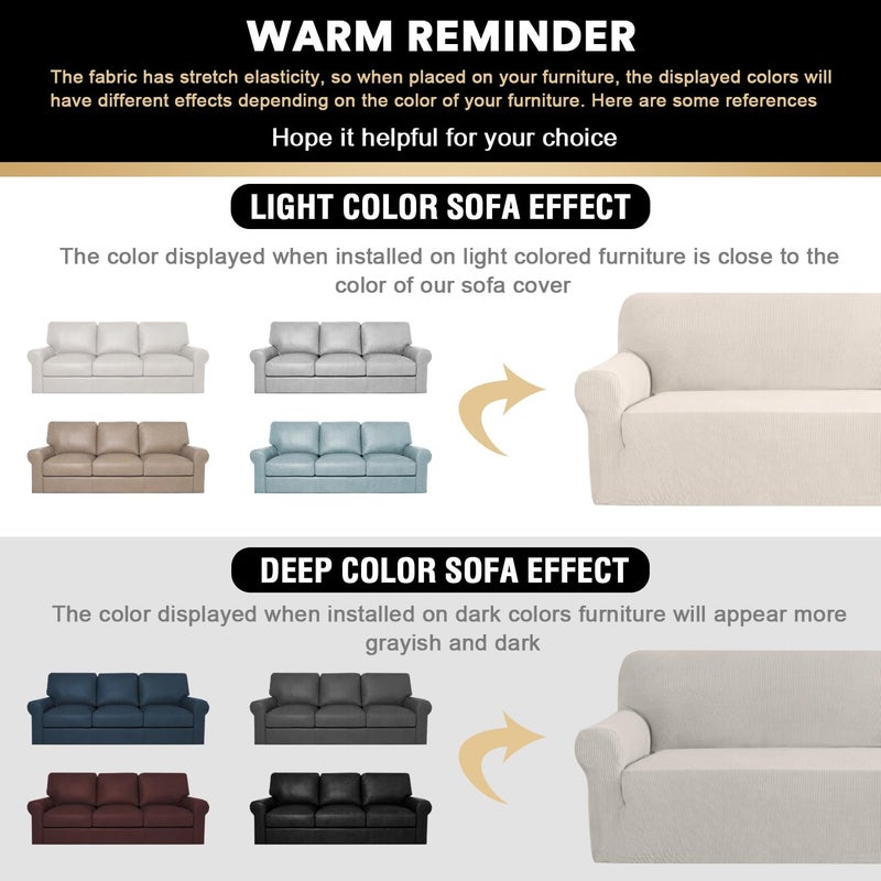 PrinceDeco Couch Covers for 3 Cushion Couch Sofa Pet Friendly Extra Large Couch Cover for Oversized Sofa Washable Furniture Protector Fitted Sofa Slipcovers Stay in Place(XL Sofa, Ivory) - Image 2